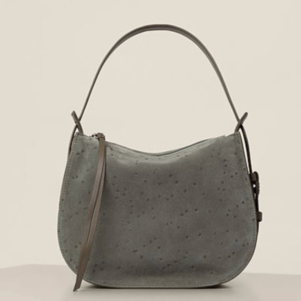 New ALL SAINTS Echo Star Embossed Grey Suede Shoulder Bag